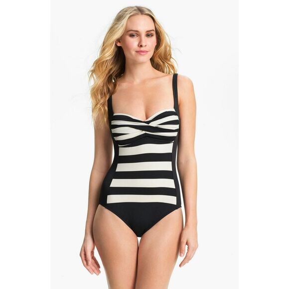 New! LA BLANCA Retro Twist-front Women's One-Piece Swimsuit Bathing Suit Size 6 - Picture 2 of 6